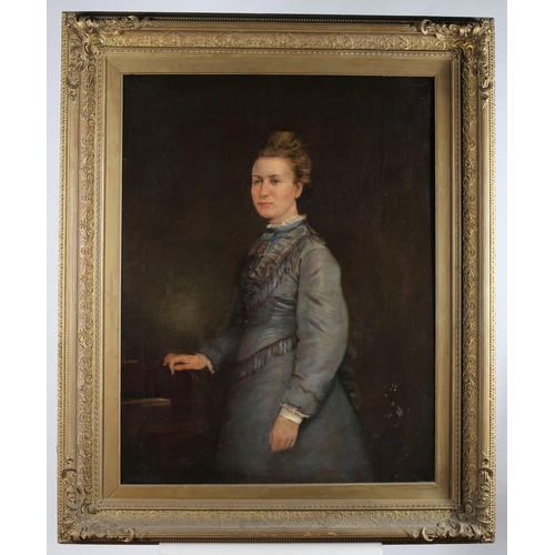 135 - ENGLISH SCHOOL, 19TH CENTURY
Three Quarter Length Portrait of a Female Shown Standing with Blue Froc... 