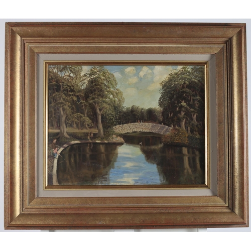 148 - CHARLES W. HARVEY (1895-1970)
Riverscape with Bridge and Figures
Oil on canvas
Signed lower right
36... 