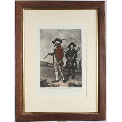 156 - LEMUEL FRANCIS ABBOTT
A coloured engraving
Inscribed 'to the society of golfers at Black Heath'
In o... 