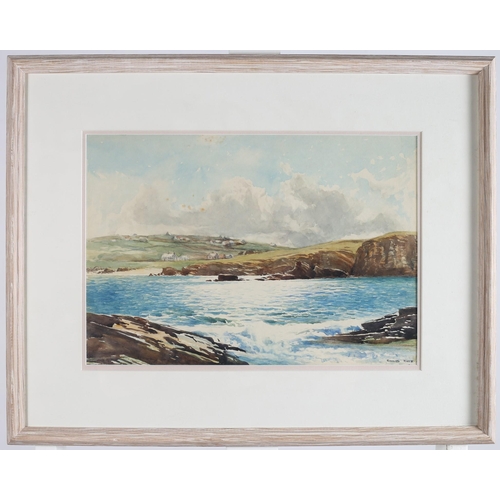 158 - HOWARD KNEE (1889-1971)
Mountain and Seascape with Cottages 
Signed lower right 
26cm (h) x 37cm (w)