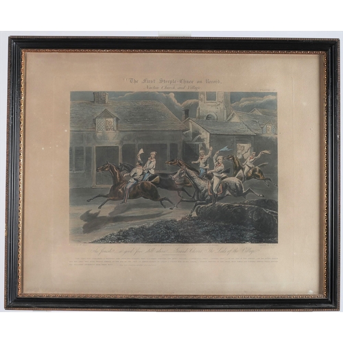 166 - A SET OF FOUR VICTORIAN COLOURED ENGRAVINGS 
The First Steeplechase on Record
Each inscribed
42cm (h... 