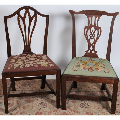 215 - TWO 19TH CENTURY MAHOGANY SIDE CHAIRS each with a pierced vertical splat and needlework upholstered ... 