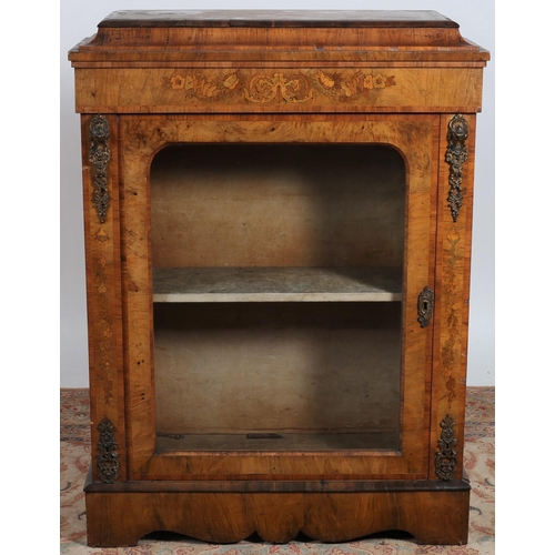 255 - A 19TH CENTURY KINGWOOD AND MARQUETRY PIER CABINET the cavetto cornice above an inlaid frieze and gl... 