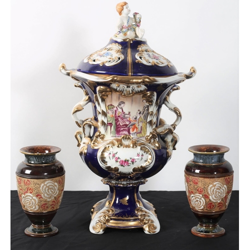 262 - A PAIR OF ROYAL DOULTON VASES each of baluster form 
18cm (h) 
together with A CONTINENTAL PORCELAIN... 