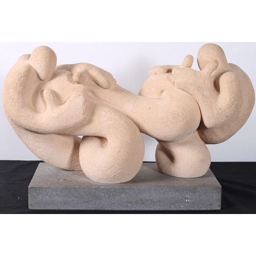 272 - A COMPOSITION STONE ABSTRACT SCULPTURE  raised on a marble base
32cm (h) x 56cm (w) x 20cm (d)