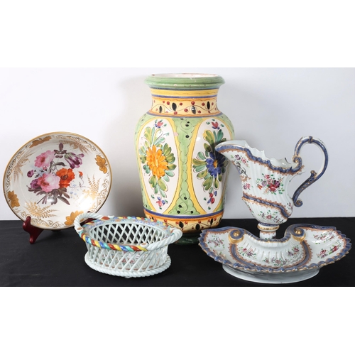 283 - A COLLECTION OF CHINA to include a continental porcelain jug, a shell shaped jug with scroll handle ... 