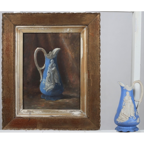 331 - STILL LIFE 
Study of a Jasperware Jug moulded in relief with figures
29cm (h) x 22cm (w) 
together w... 