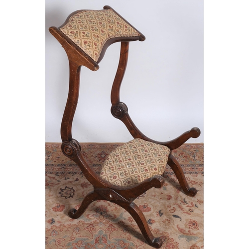 34 - A 19TH CENTURY MAHOGANY AND UPHOLSTERED FOLDING PRIE-DIEU CHAIR
