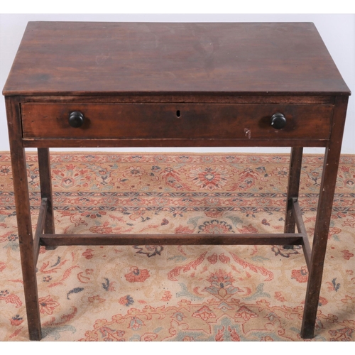 425 - A GEORGIAN MAHOGANY SIDE TABLE of rectangular outline the shaped top with frieze drawer raised on sq... 