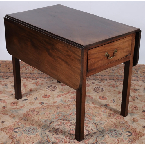 426 - A GEORGIAN MAHOGANY DROP LEAF TABLE the rectangular hinged top above one deep frieze drawer with bra... 