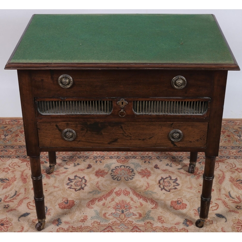 428 - A 19TH CENTURY MAHOGANY SIDE TABLE of rectangular outline the shaped top with baize lined surface ab... 