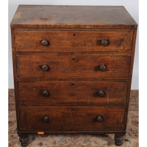 434 - A 19TH CENTURY MAHOGANY CHEST of rectangular outline the shaped top above four long graduated drawer... 