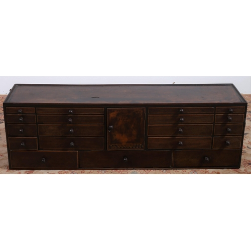 466 - A GEORGIAN MAHOGANY AND SATINWOOD INLAID SPECIMEN CHEST of rectangular outline the shaped top with m... 