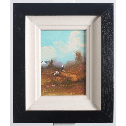 477 - ADAM KOS
Herding Sheep 
Oil on board
Signed lower left
17cm (h) x 11cm (w)