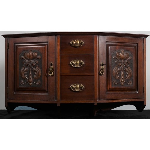 518 - A VINTAGE MAHOGANY WALL MOUNTED CABINET of rectangular shaped outline the shaped top above three fri... 