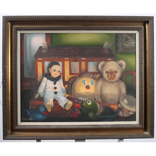 541 - E. O'CONNOR
Toys by Firelight 
Oil on canvas
Signed lower left
50cm (h) x 62cm (w)