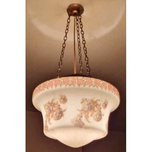 542 - A VINTAGE OPALINE GLASS CENTRE LIGHT together with AN OPALINE AND PAINTED GLASS CENTRE LIGHT (2)