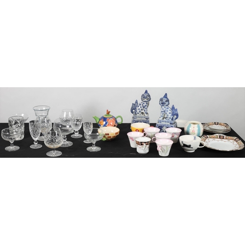 567 - A MISCELLANEOUS COLLECTION OF GLASS AND CHINA to include cut glass decanter, wine glasses, a pair of... 