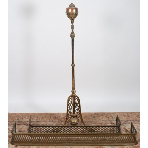 626 - A 19TH CENTURY BRASS AND COPPER FLOOR STANDARD LAMP the cylindrical knopped column on tripod base wi... 