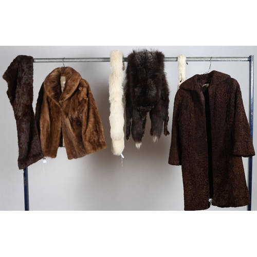 644 - A COLLECTION OF FURS to include a Persian lamb coat, a mink coat, squirrel stoal, foxtail scarves, a... 