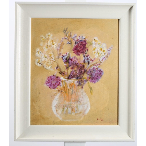 658 - LIZ 
Still Life, Flowers in a Vase 
Oil on canvas
Signed lower left 
29cm (h) x 24cm (w) 
STILL LIFE... 