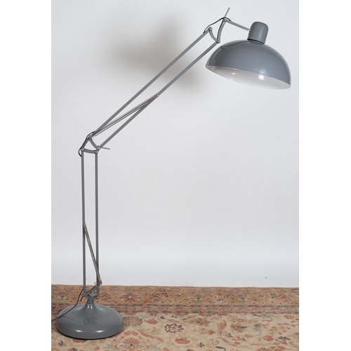 75 - A VINTAGE GREY PAINTED FLOOR STANDARD METAL ANGLEPOISE LAMP with dome shade 
173cm (h)