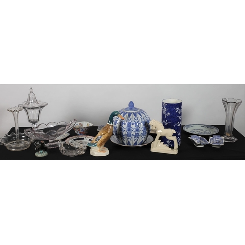 795 - A COLLECTION OF CHINA to include a blue and white lidded ginger jar, glassware, flatware, etc.