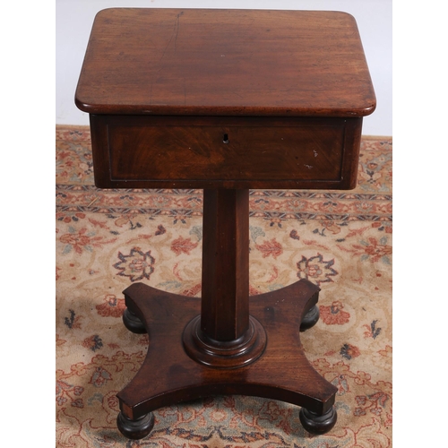 80 - A 19TH CENTURY MAHOGANY LIFT TOP TEAPOY the rectangular hinged lid containing lidded compartments ab... 