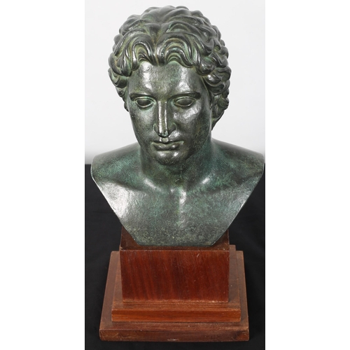 92 - A HEAD AND SHOULDER BUST OF ALEXANDER THE GREAT raised on a hardwood stepped base
37cm (h) x 20cm (w... 