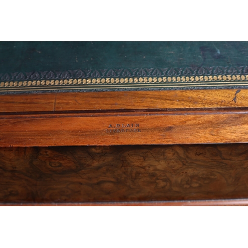 37 - A GOOD 19TH CENTURY BURR WALNUT TABLE by A. Blain, Liverpool the rectangular top with rounded corner... 