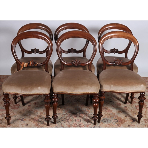 44 - A SET OF SIX 19TH CENTURY MAHOGANY DINING ROOM CHAIRS each with an oval shaped back with carved spla... 