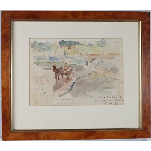 762 - STELIAN PANTU 
La Garia 1965
Figures in a Horse Drawn Cart
Watercolour
Inscribed lower right, dated ... 