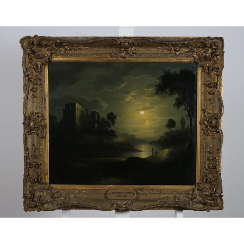 152 - after JAMES ARTHUR O’CONNOR (1792-1841)
Moonlight Scene with Figures and Castle
Oil on canvas 
Bears... 