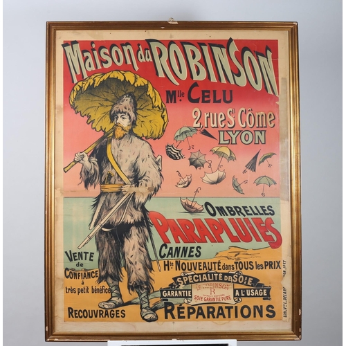 529 - A VINTAGE COLOURED CINEMA POSTER inscribed 'Maison Du Robinson Lyon'
142cm (h) x 111cm (w)
In gilt f... 