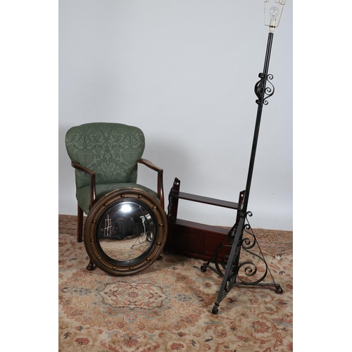 705 - A MISCELLANEOUS COLLECTION to include a wrought iron floor standard lamp, a gilt convex mirror, a vi... 