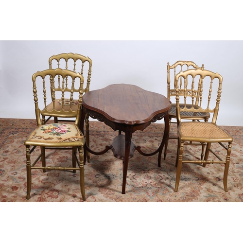 717 - FOUR GILTWOOD CHAIRS each with baluster shaped splats with caned and needlework upholstered seats on... 