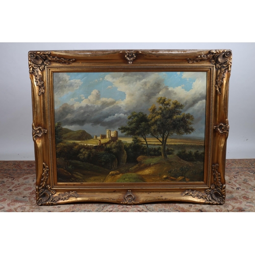 755 - LANDSCAPE WITH CASTLE
Oil on canvas
In ornate gilt frame
90cm (h) x 120cm (w)