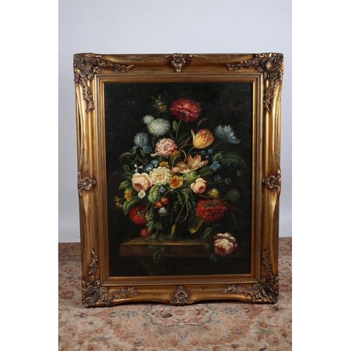 756 - CONTINENTAL SCHOOL
Still Life, Flowers in a Vase on a Ledge
Oil on canvas
In ornate gilt frame
120cm... 