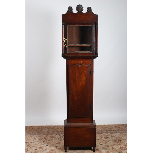 714 - A GEORGIAN MAHOGANY LONG CASED CLOCK CASE the rectangular hood with shell and paterae decoration abo... 