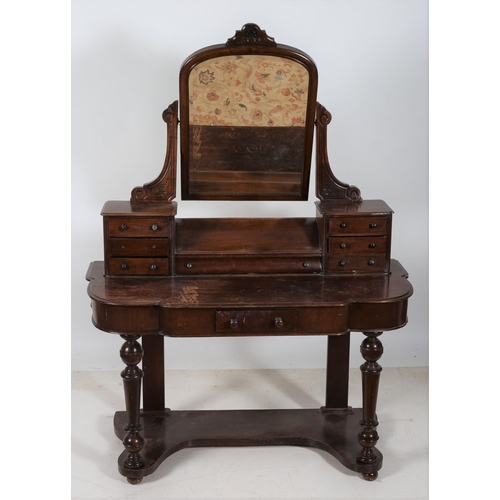 66 - A 19TH CENTURY MAHOGANY DUCHESS DRESSING TABLE the superstructure with bevelled glass swivel mirror ... 