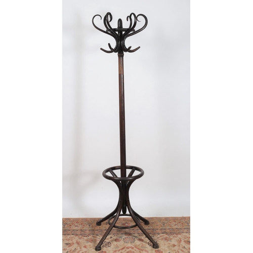 83 - A BENTWOOD HAT COAT AND STICK STAND of typical form on quadruped splayed legs 
204cm (h)