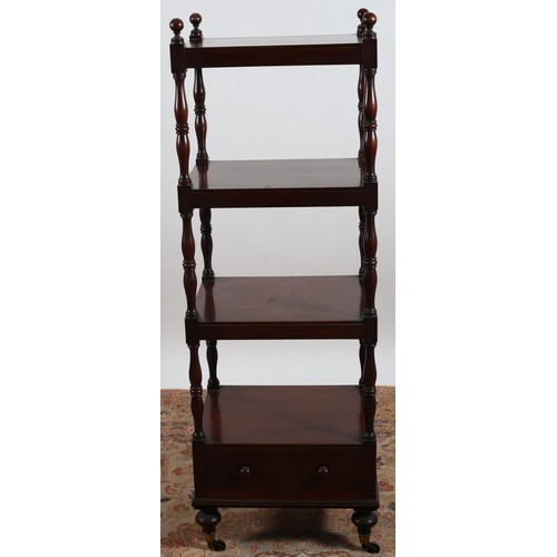 94 - A GOOD 19TH CENTURY MAHOGANY FOUR TIER WHATNOT each moulded shelf joined by baluster supports the ba... 