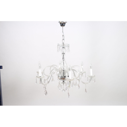 371 - A CONTINENTAL CUT GLASS SIX BRANCH CHANDELIER hung with faceted pendants (match of previous lot)
92c... 