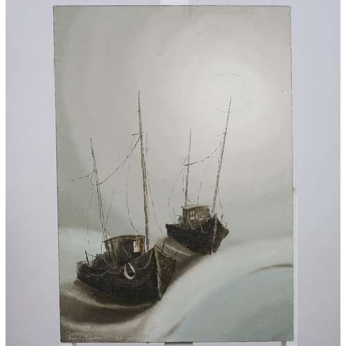 747 - TOM CULLEN 
Fishing Boats in Rough Seas
Oil on canvas
Signed lower left, dated '74
70cm (h) x 48cm (... 