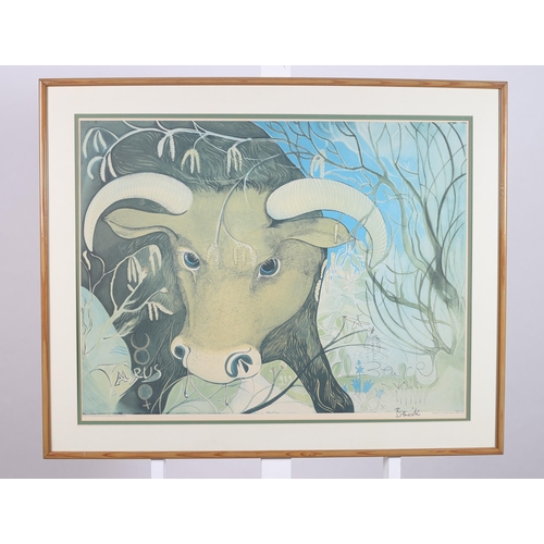 749 - TAURUS 
A coloured print 
Signed lower right 
60cm (h) x 67cm