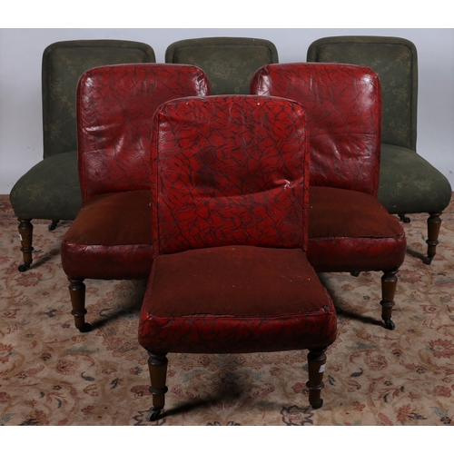 696 - A SET OF EIGHT GEORGIAN MAHOGANY OAK AND UPHOLSTERED SALON CHAIRS each with a rectangular upholstere... 