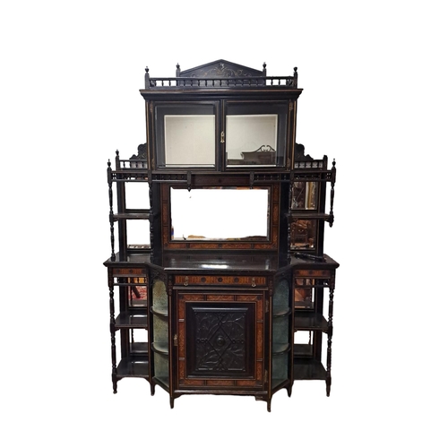 11 - AN ASTHETIC EBONISED WALNUT AND PARCEL GILT SIDE CABINET the superstructure with pierced gallery abo... 