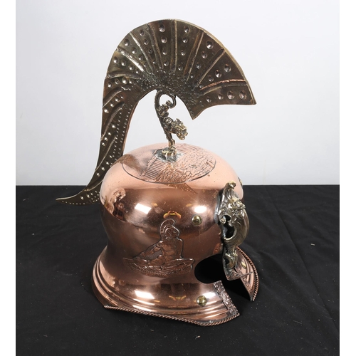 133 - A COPPER AND BRASS GLADIATOR MINIATURE HELMET 
41cm (h) x 39cm (w)