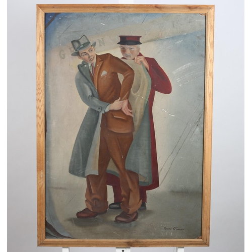 140 - ELEANOR O'CONNOR
Cinema Usher Helping a Gentleman with his Coat 
Inscribed 'Cinema'
Oil on board
Sig... 