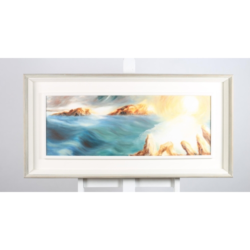 142 - SUSAN MORLEY 
Rough Seas 
Oil on canvas
Signed lower right 
28cm (h) x 79cm (w)